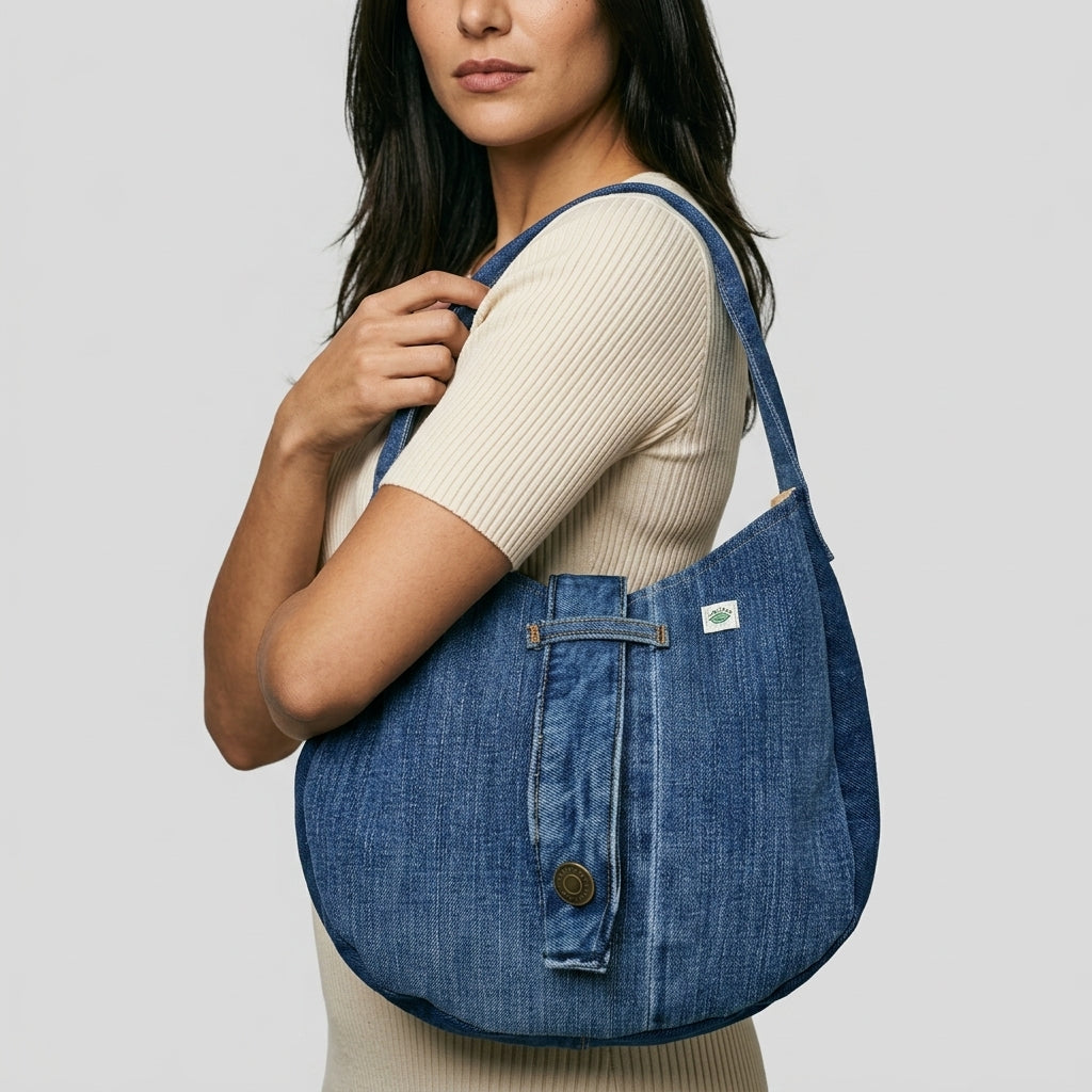 Denim shoulder bag — On Model - Accessories Focus | Generated by Modelize