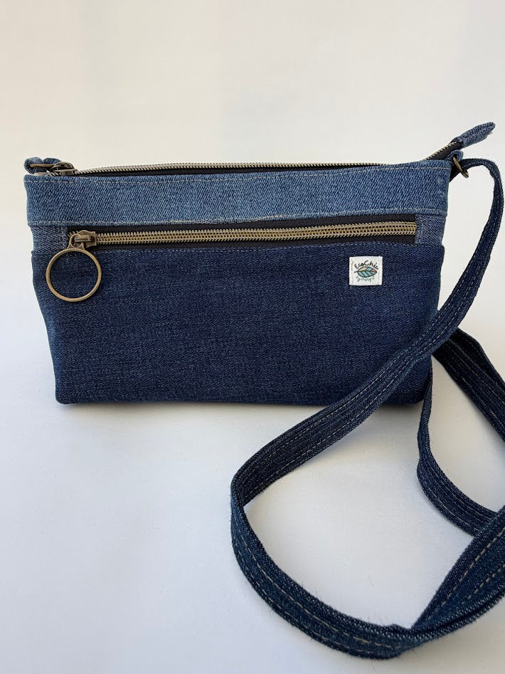 Eco Chic Upcycled Denim Crossbody Pouch – Sustainable Handmade Bag - Mary Gorfine