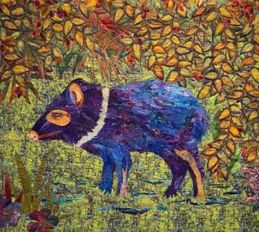 Quilted Textile Collage Art – Costa Rica I: Peccary by Mary Gorfine - Mary Gorfine
