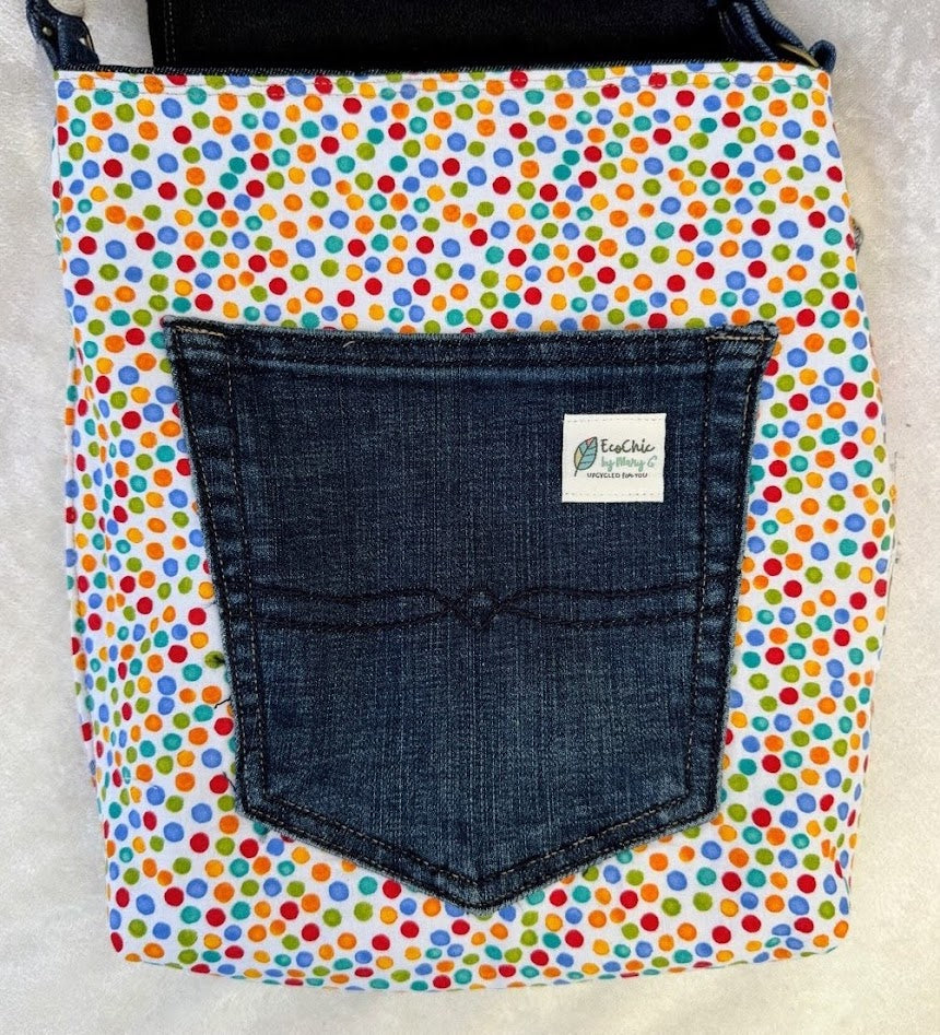 LM 300C __ Denim Floral Flap Crossbody Bag