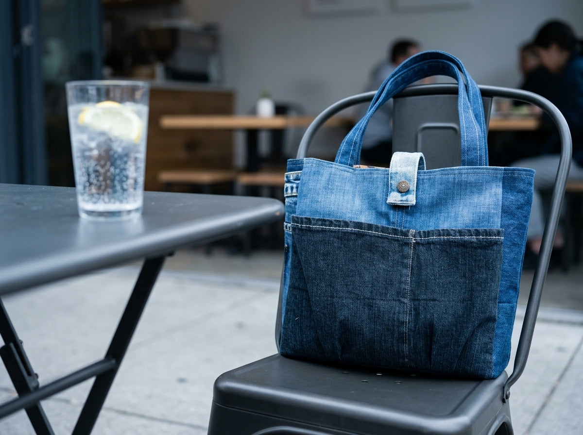 Patchwork Tote Bag — Lifestyle - Beverage Cafe | Generated by Modelize