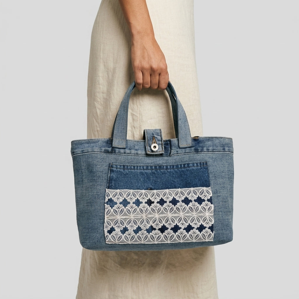 Denim Handbag — On Model - Accessories Focus | Generated by Modelize