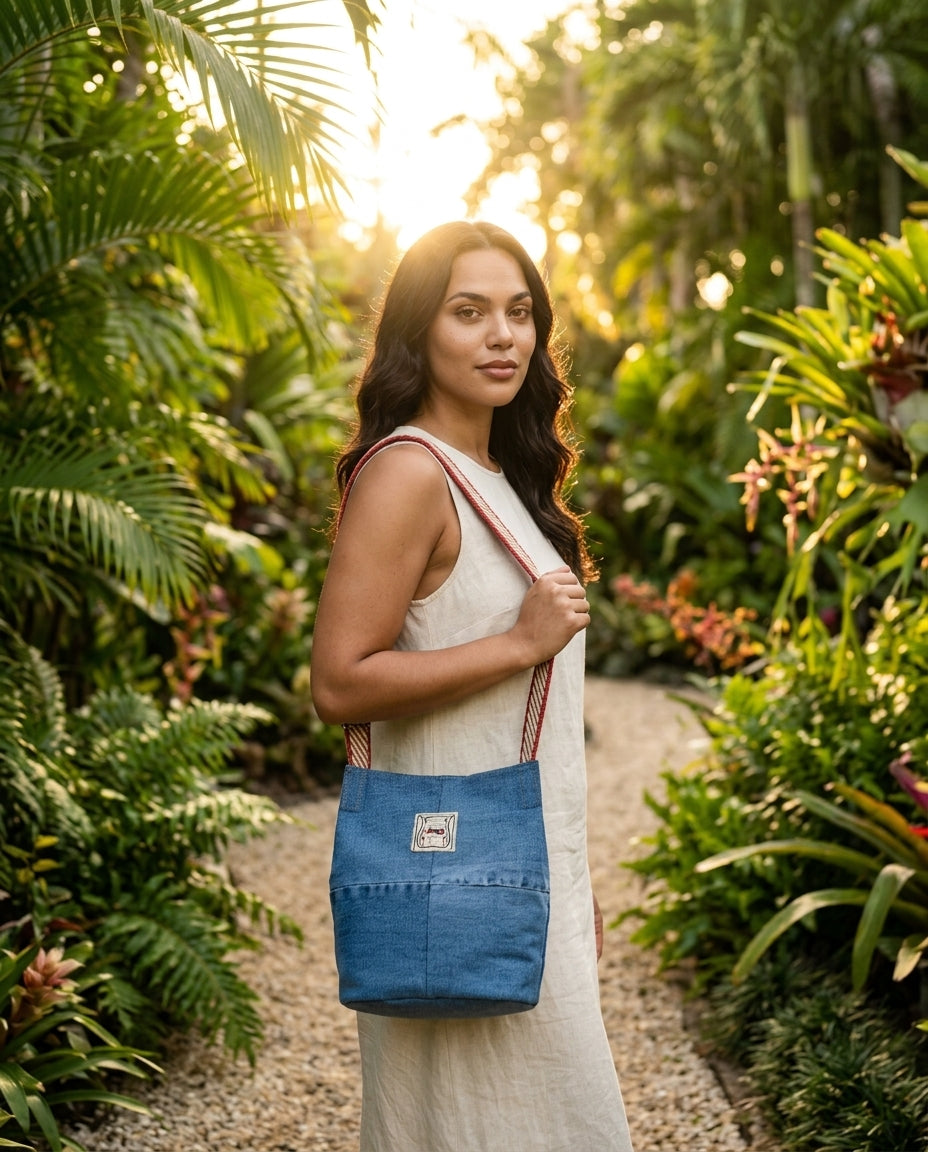 Pinch-top bucket bag — On Model - Botanical Editorial | Generated by Modelize