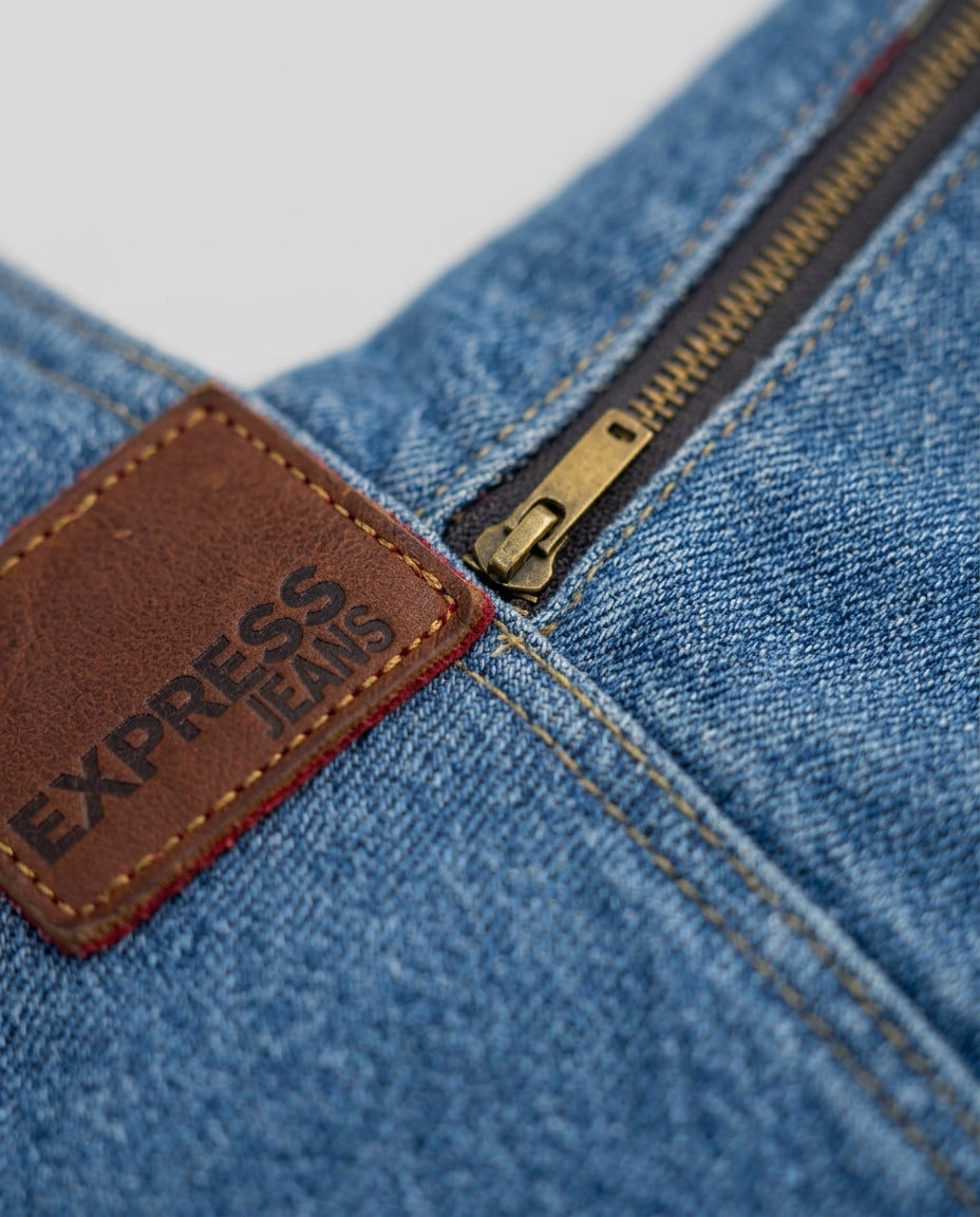Crescent-style denim shoulder bag — Texture Detail | Generated by Modelize