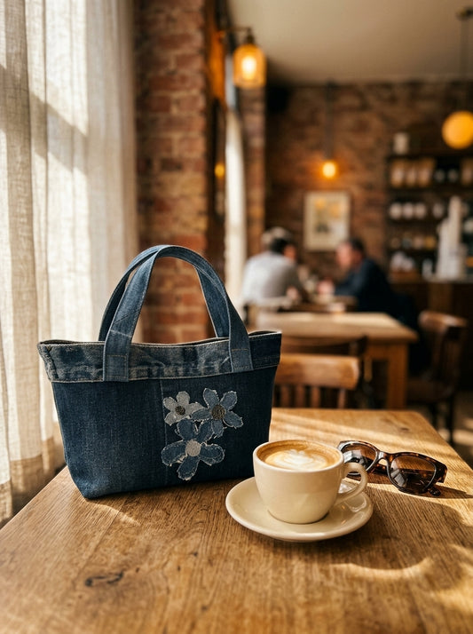 Small tote bag — Lifestyle Café Setting | Generated by Modelize