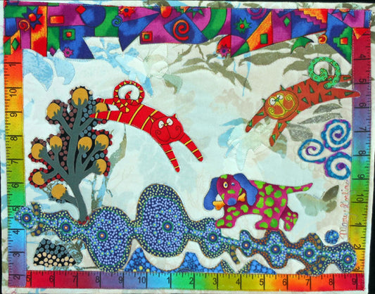 Two Bad Cats – Quilted Fabric Collage Art by Mary Gorfine - Mary Gorfine